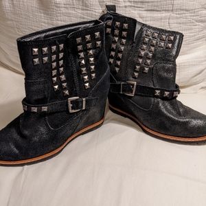 Skechers Motorcycle Wedge Boots, Size 6